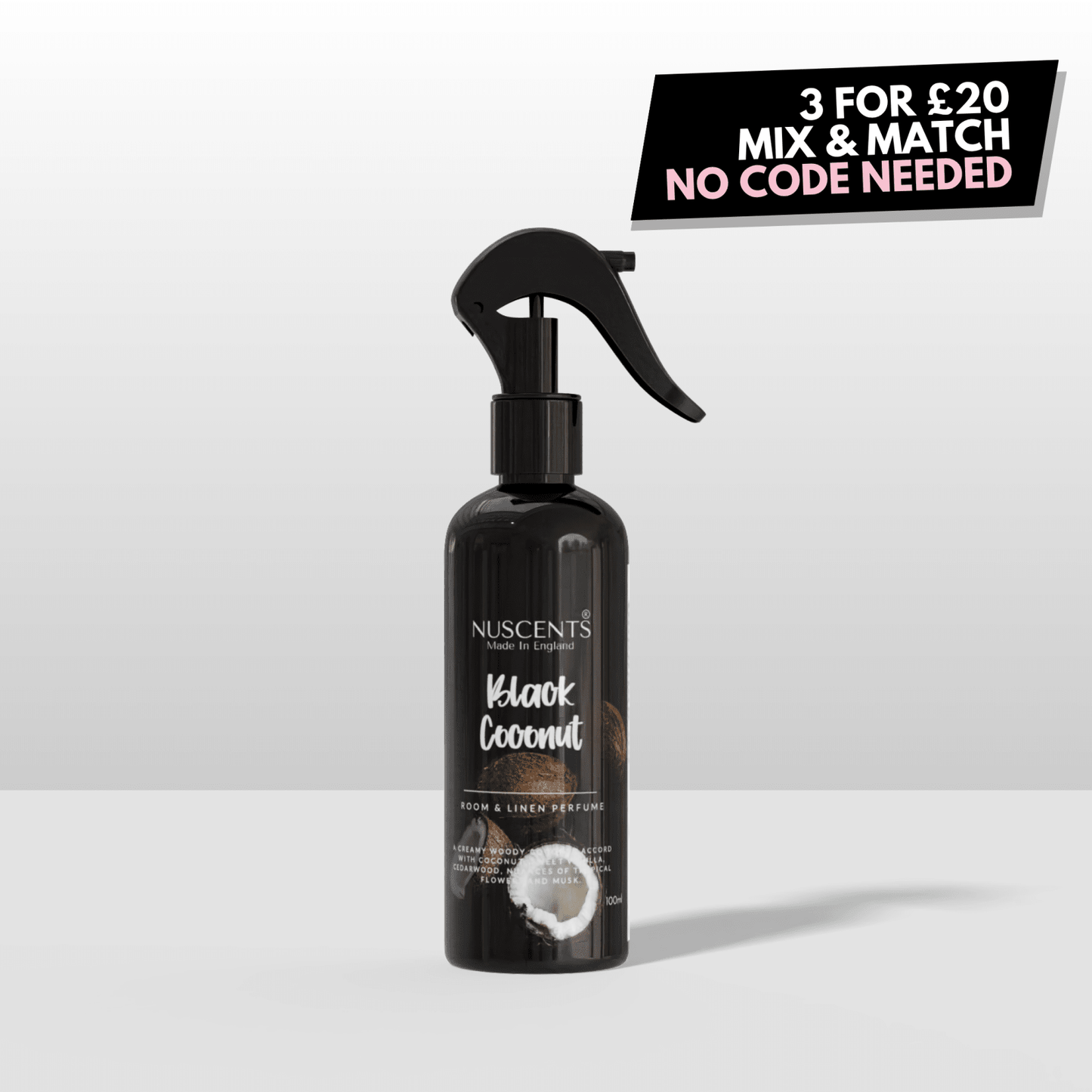 Black Coconut Room & Linen Perfume Spray - Nuscents