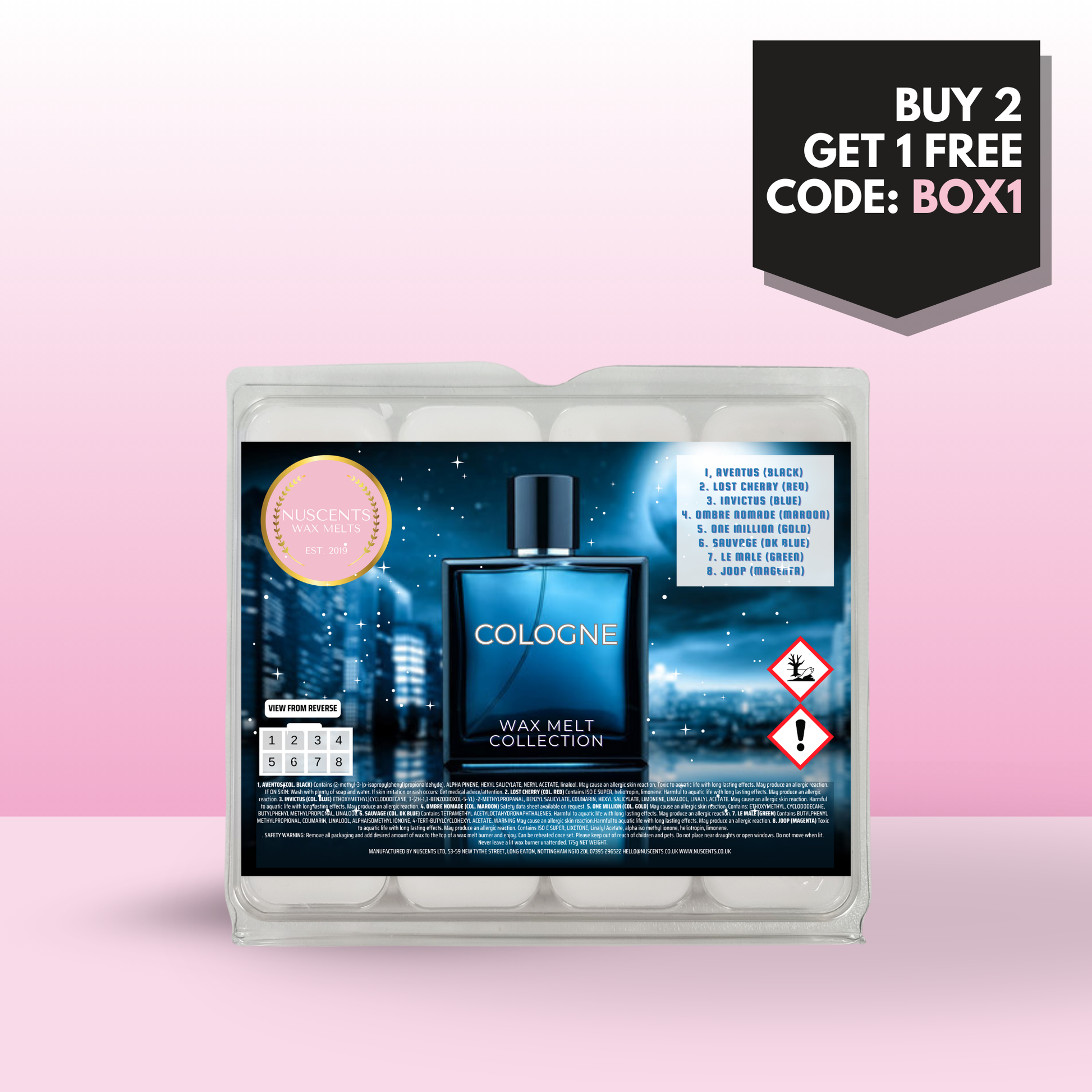 Cologne For Him 8 Scent Wax Melt Scent Collection Box - Nuscents