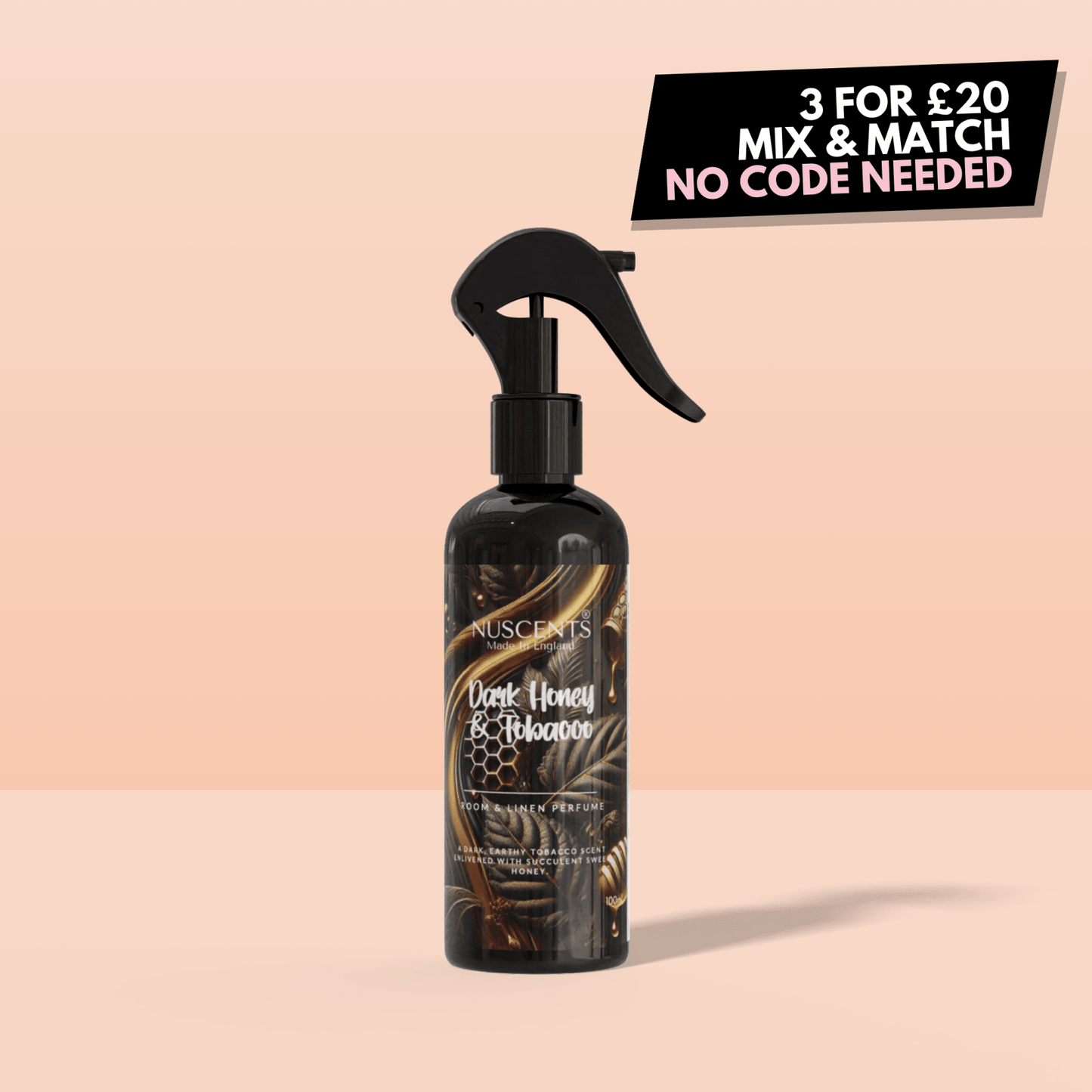 Dark Honey & Tobacco Room & Linen Perfume Spray - Nuscents