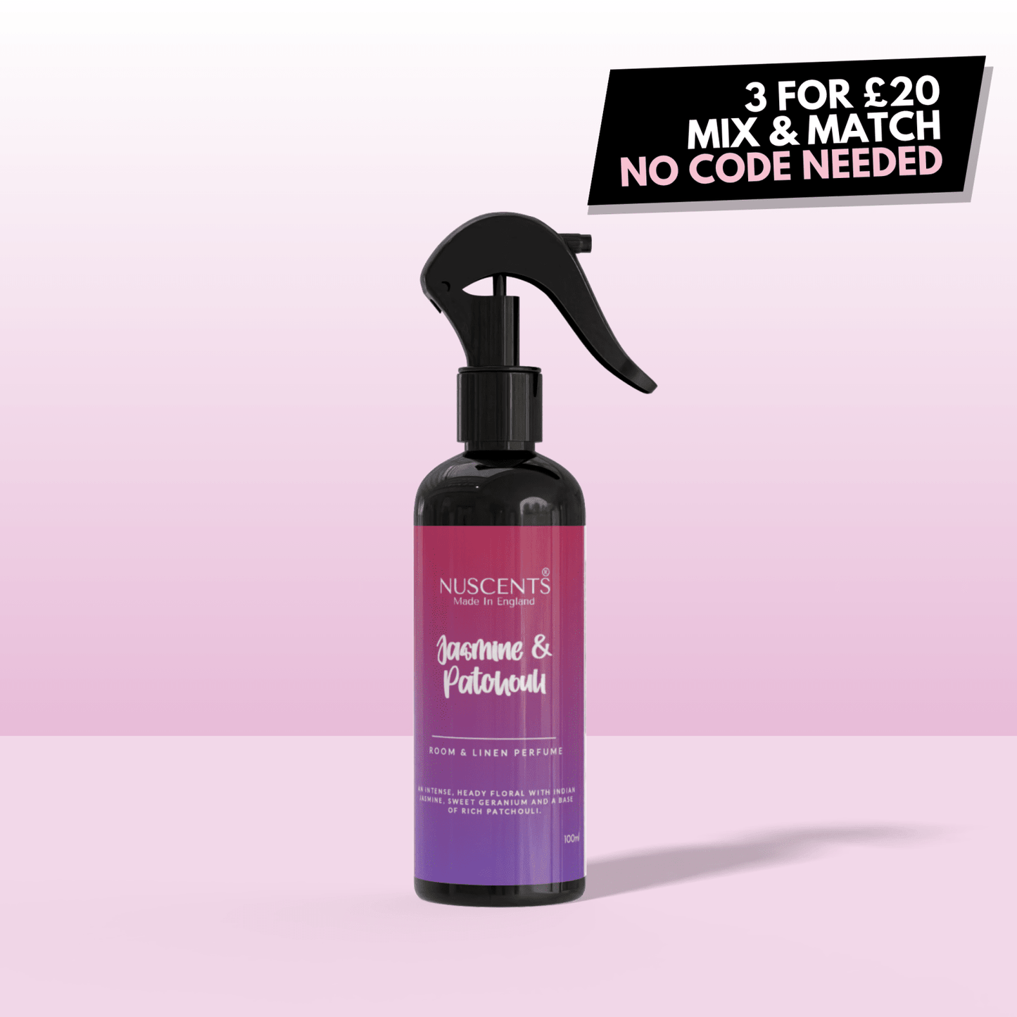 Jasmine & Patchouli Room & Linen Perfume Spray - Nuscents
