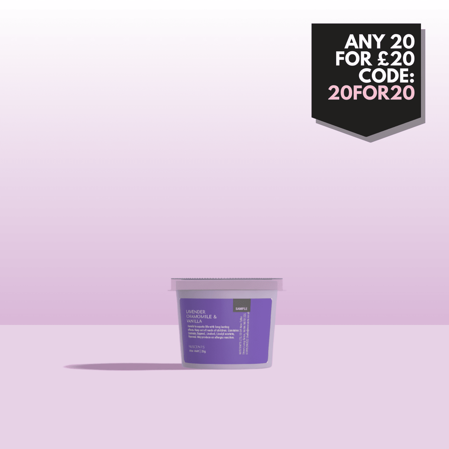 Lavender, Chamomile & Vanilla Wax Melt Sample 25g - Nuscents