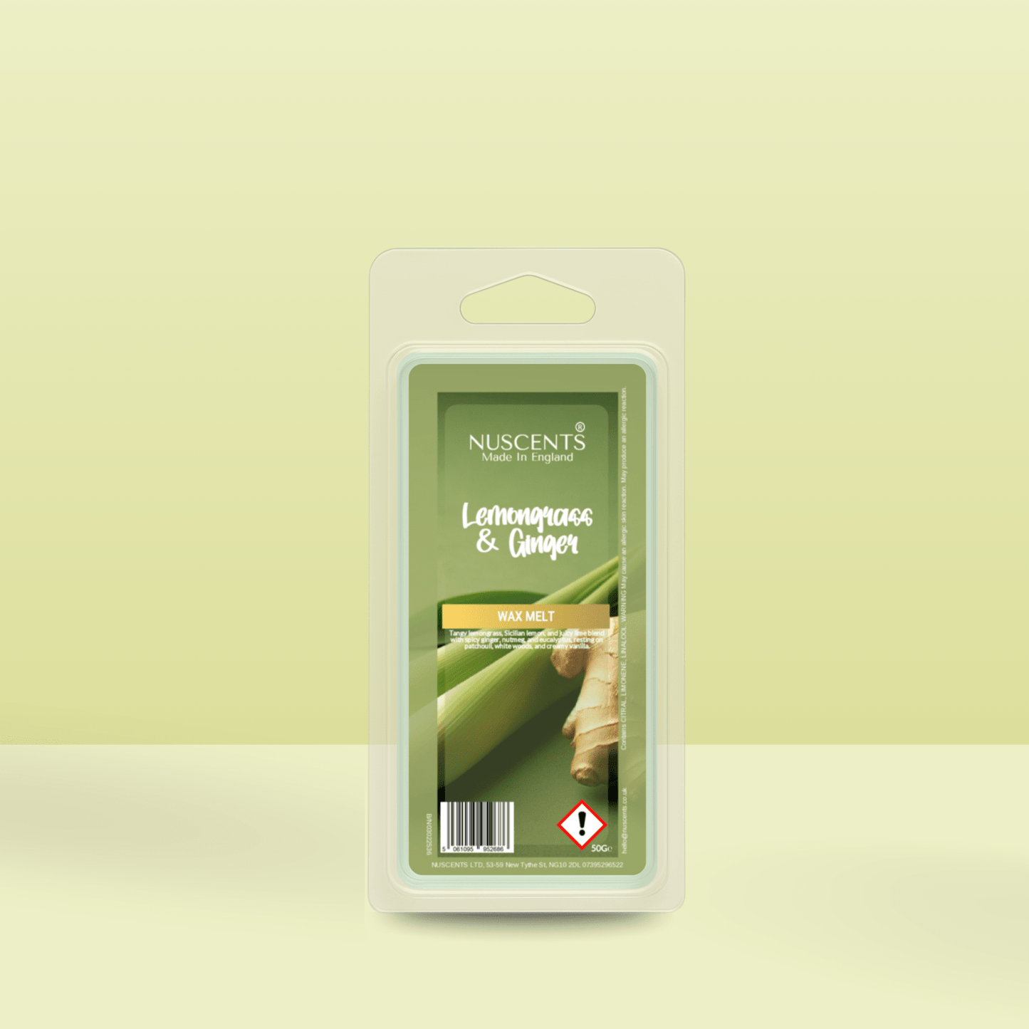 50g *Lemongrass & Ginger Scented Wax Melt - Nuscents