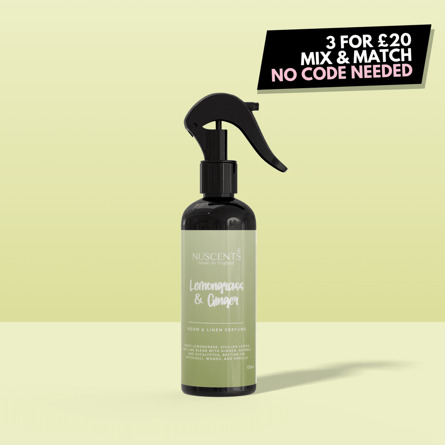 Lemongrass & Ginger Room & Linen Perfume Spray - Nuscents
