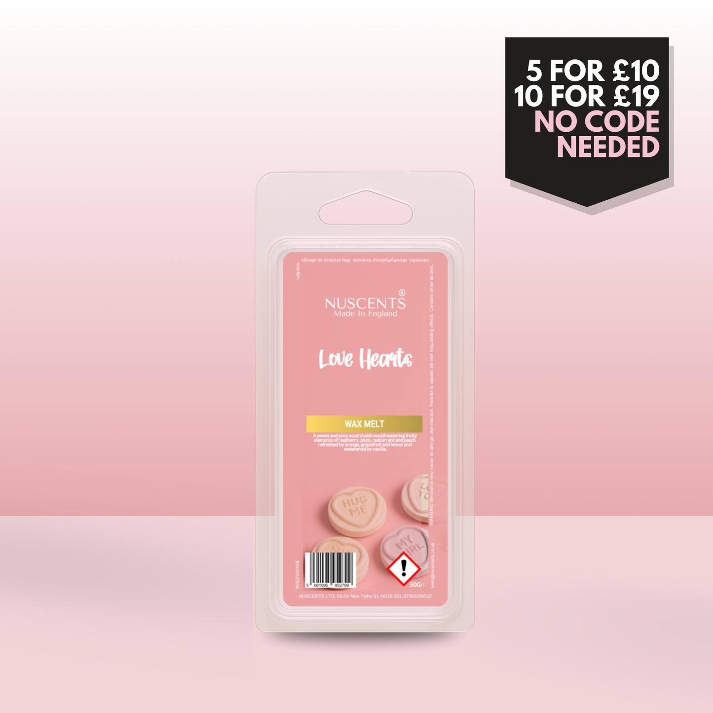 50g Love Hearts Scented Wax Melt