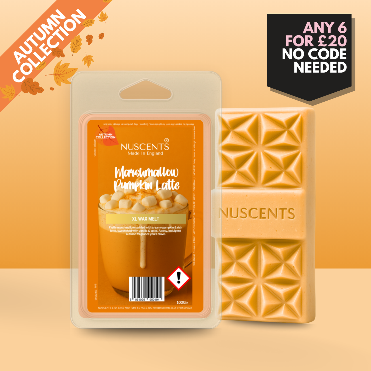 *AUTUMN Marshmallow Pumpkin Latte Wax Melt 100g XL