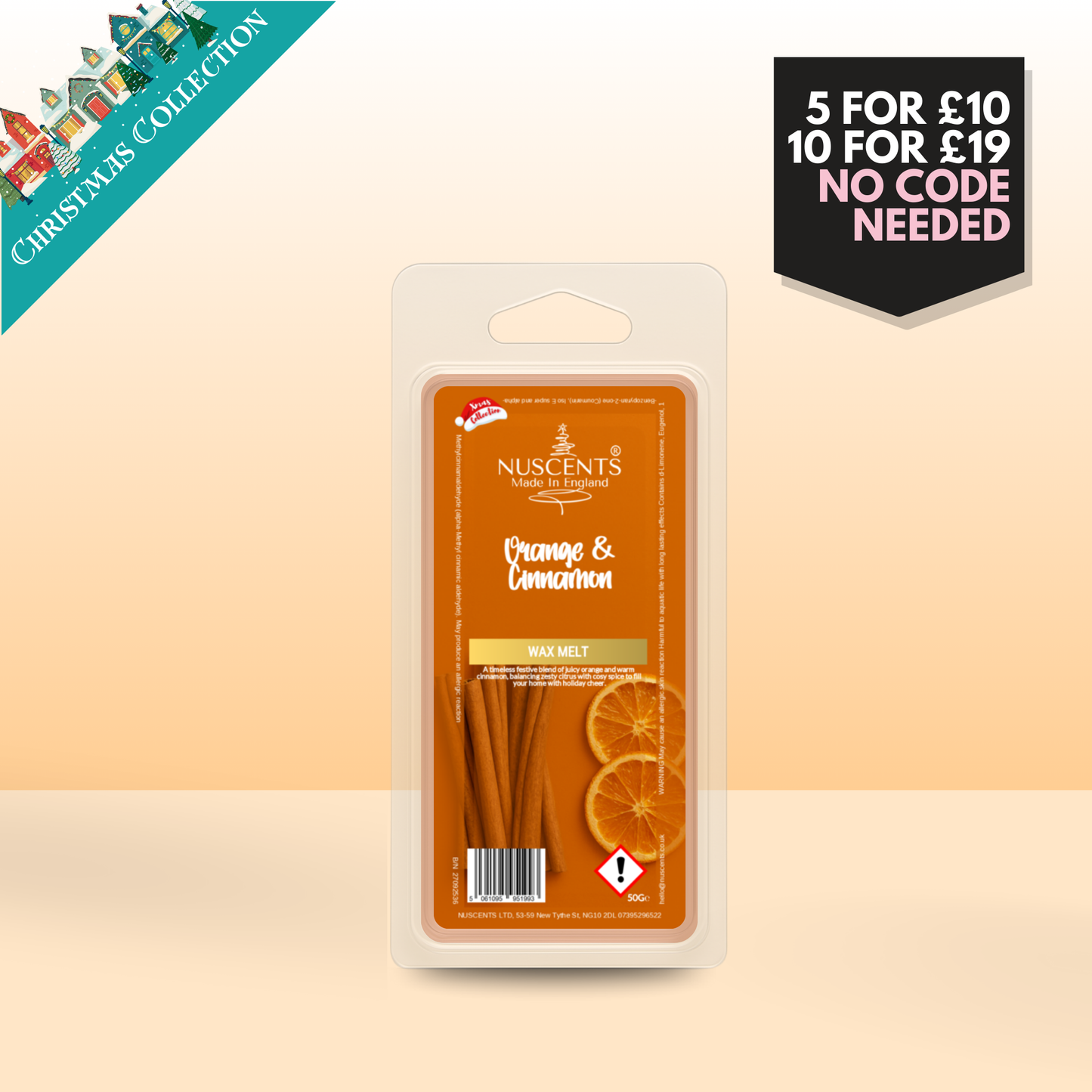 50g *CHRISTMAS Orange & Cinnamon Scented Wax Melt