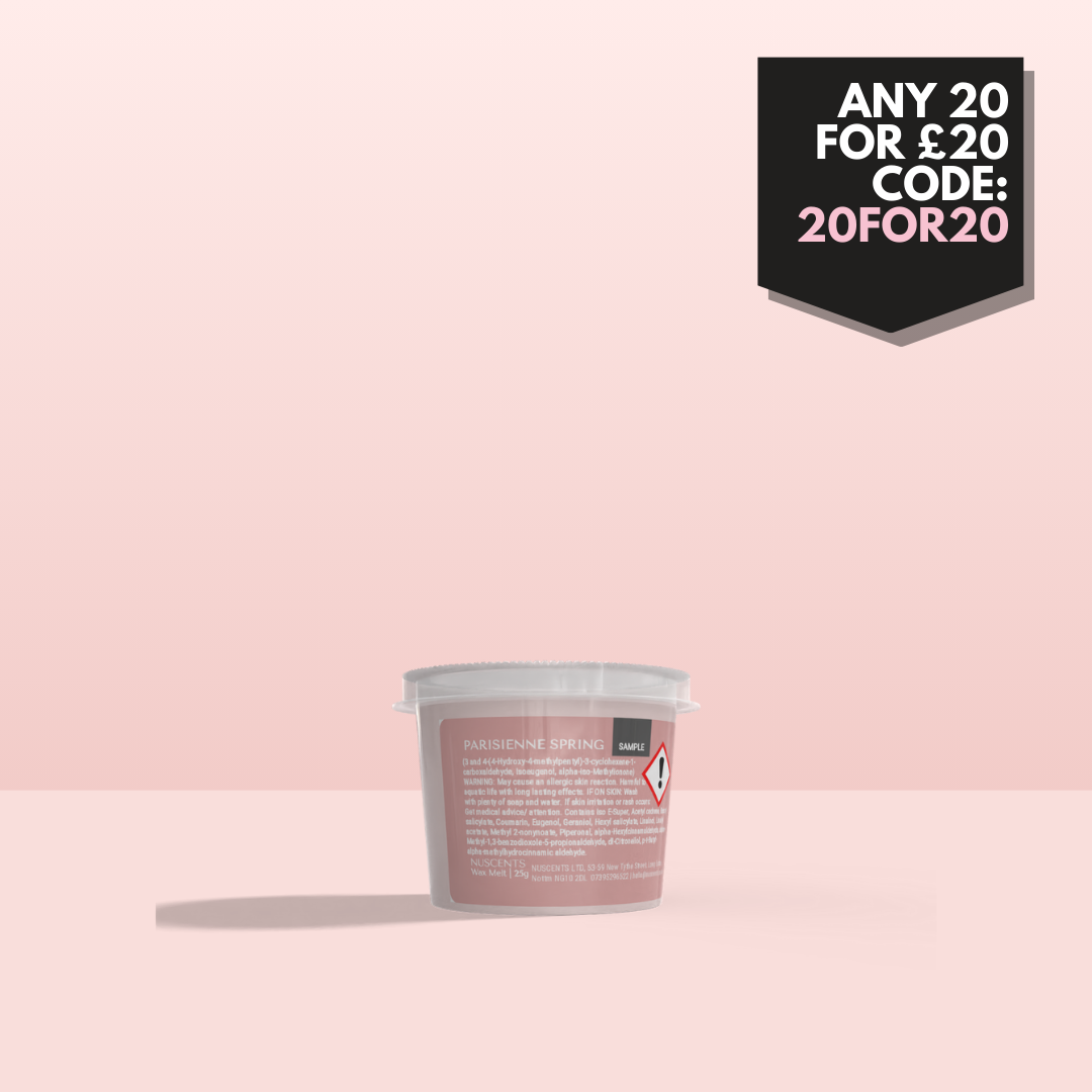Parisienne Spring wax melt sample in pink container