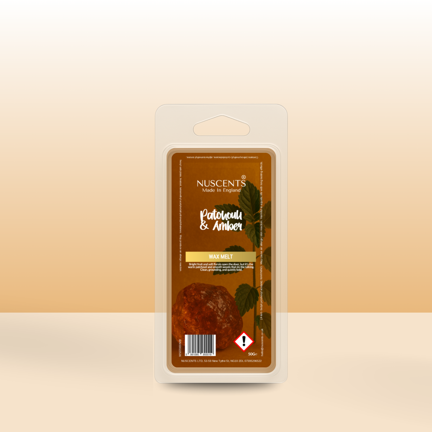 50g *NEW Patchouli & Amber Scented Wax Melt - Nuscents