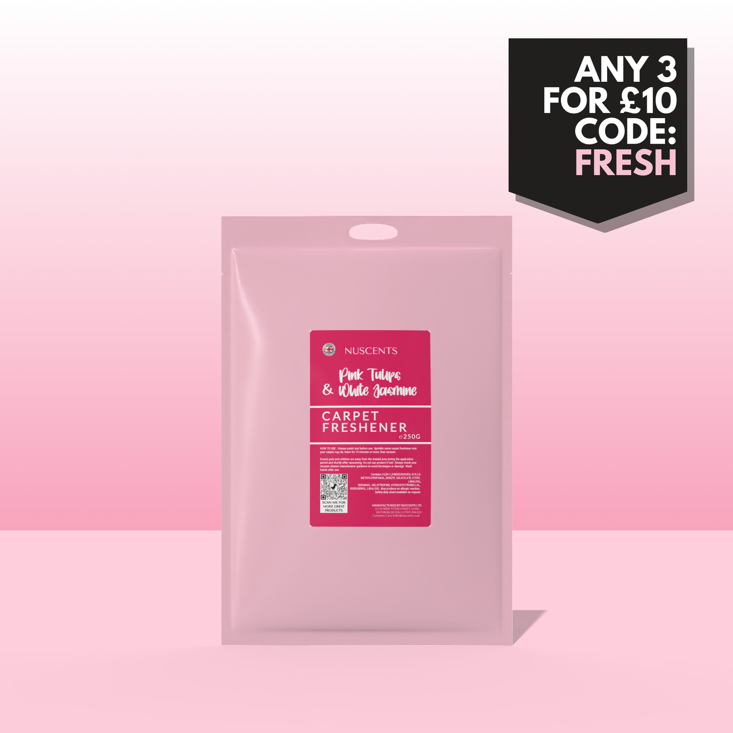Pink Tulips & White Jasmine Carpet Freshener 250g - Nuscents