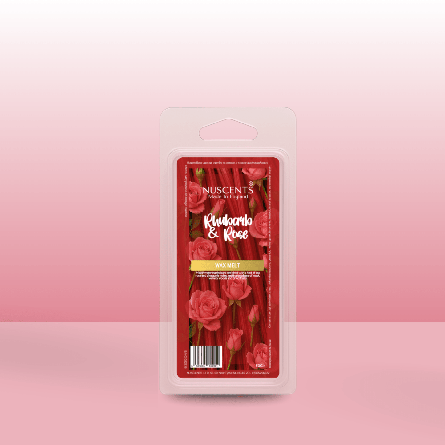 50g Rhubarb & Rose Scented Wax Melt - Nuscents