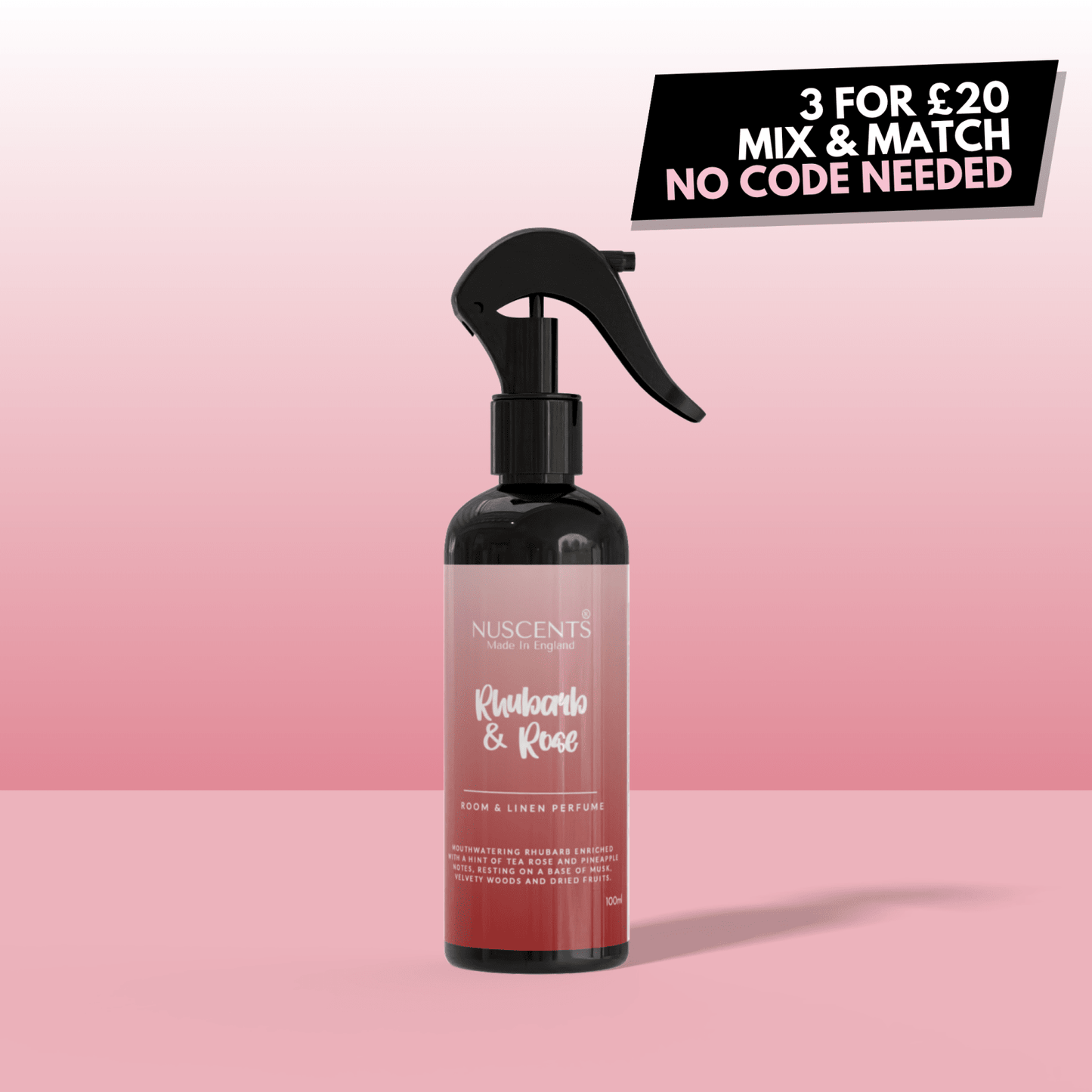 Rhubarb & Rose Room & Linen Perfume Spray - Nuscents
