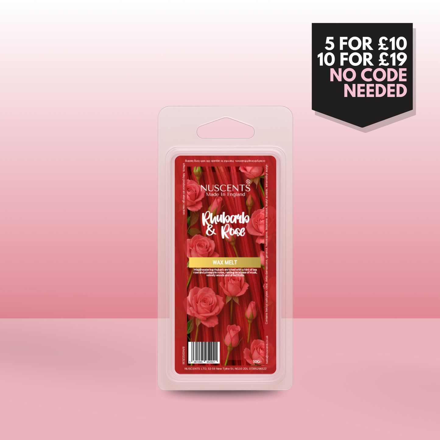 50g Rhubarb & Rose Scented Wax Melt
