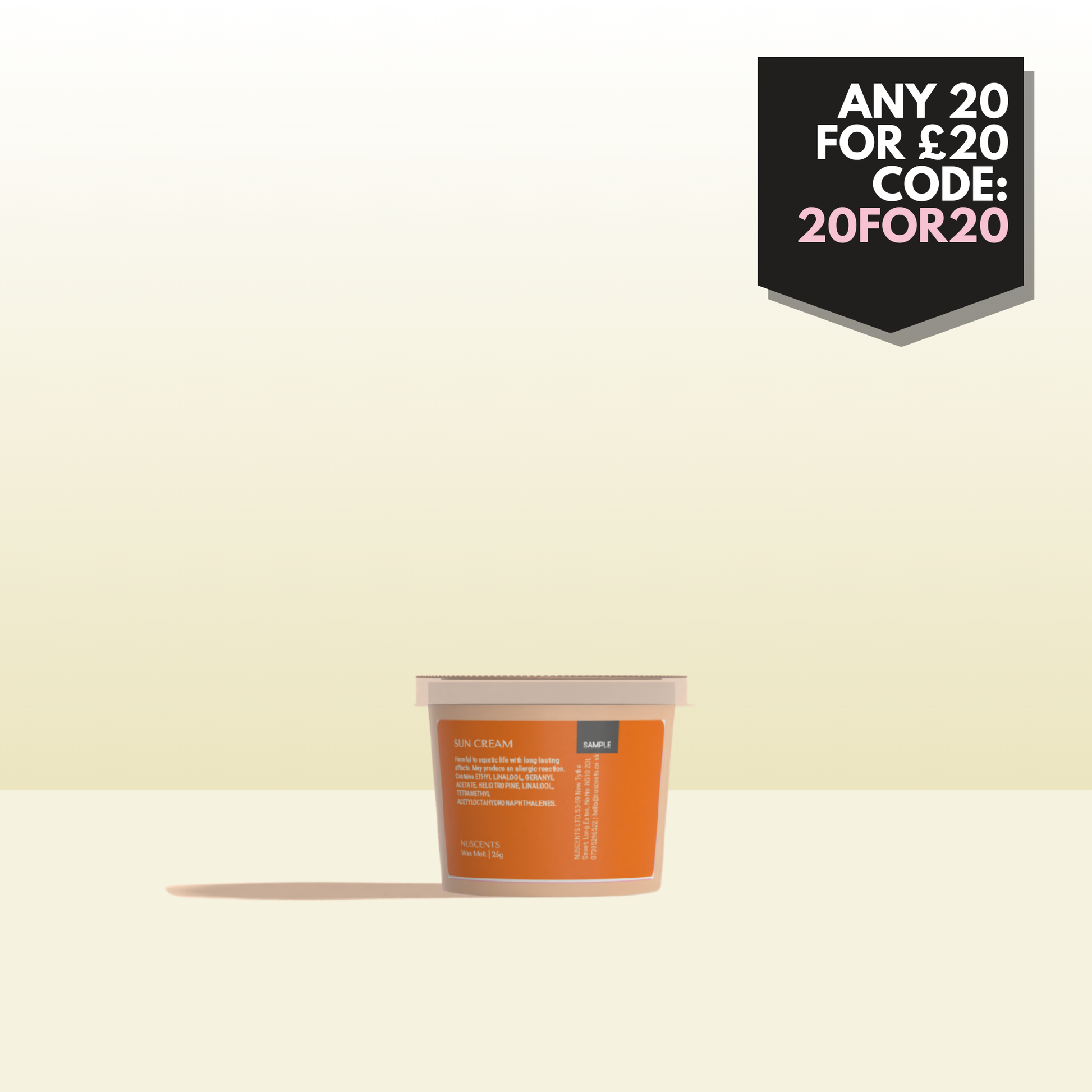 LAST CHANCE Sun Cream Wax Melt Sample 25g - Nuscents