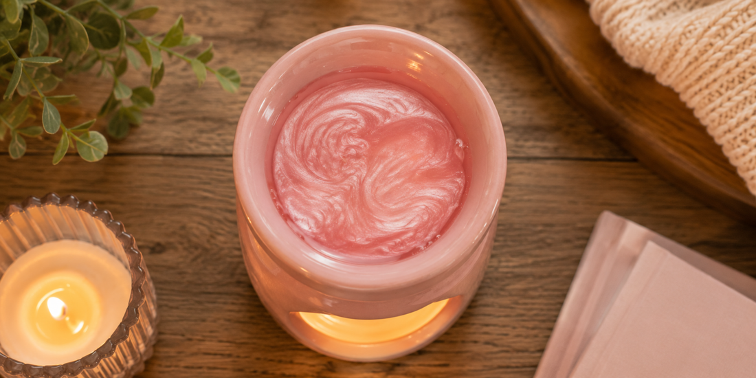wax warmer overhead with pink wax melt
