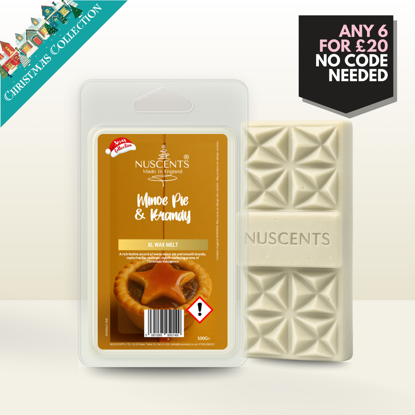 *CHRISTMAS Mince Pie & Brandy Wax Melt 100g XL
