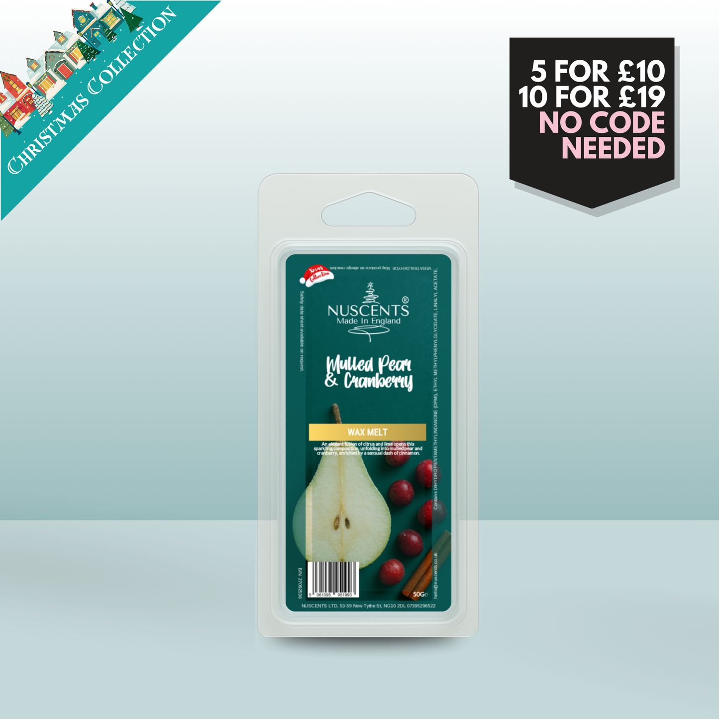 50g *CHRISTMAS Mulled Pear & Cranberry Scented Wax Melt