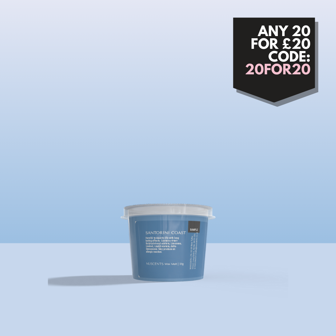 Santorini Coast wax melt sample 25g in blue container