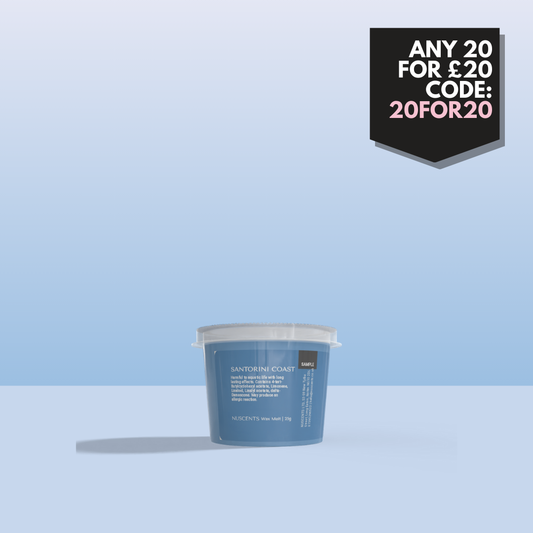 Santorini Coast wax melt sample 25g in blue container