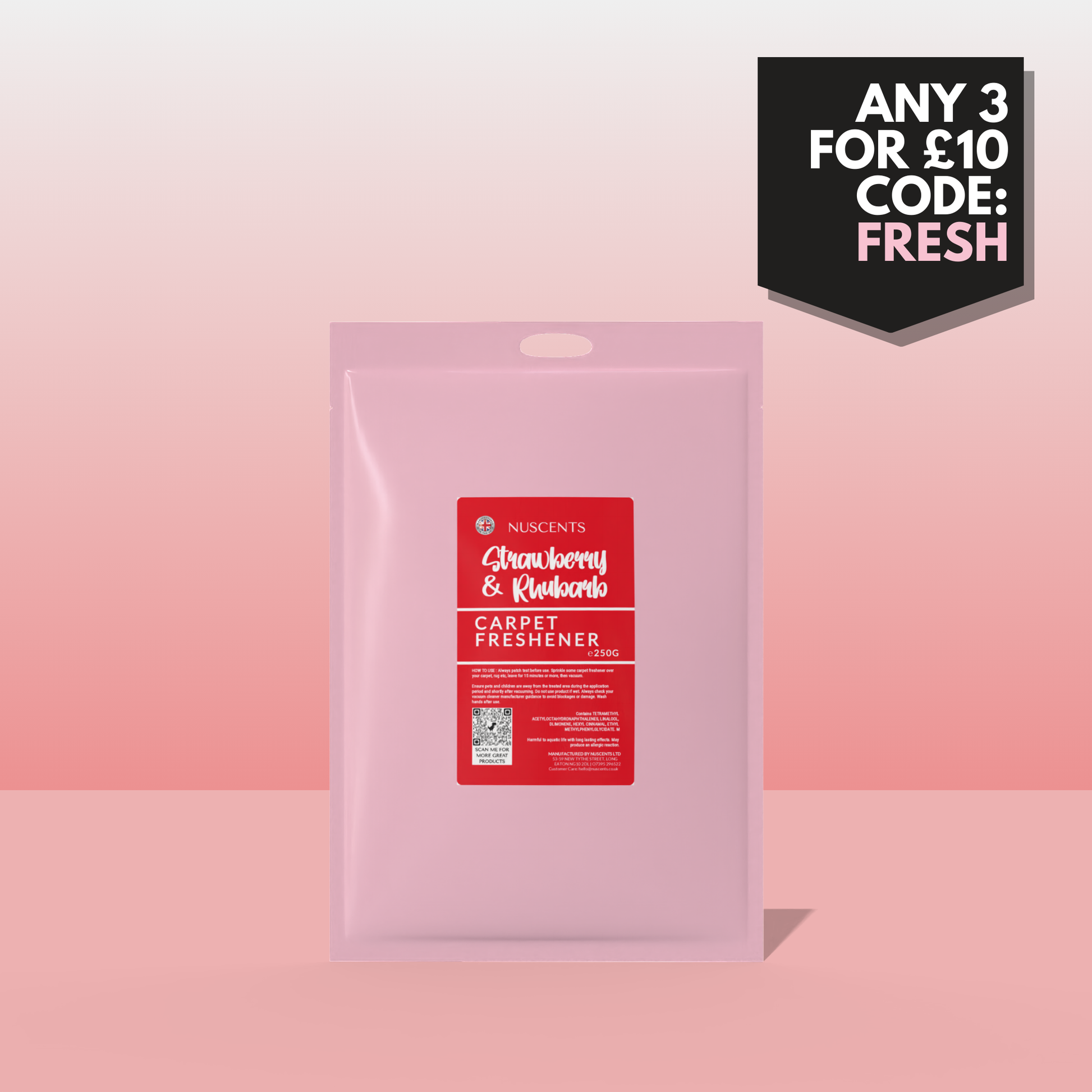 Strawberry & Rhubarb Carpet Freshener 250g - Nuscents